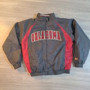 Vintage Oklahoma Sooners Colosseum Athletics Men's Gray and Red Jacket Zip Up